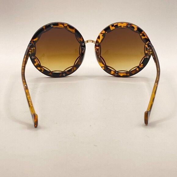 Round Oversized Gold Filigree and Tortoise Sunglasses Brown Lenses New - Picture 5 of 9